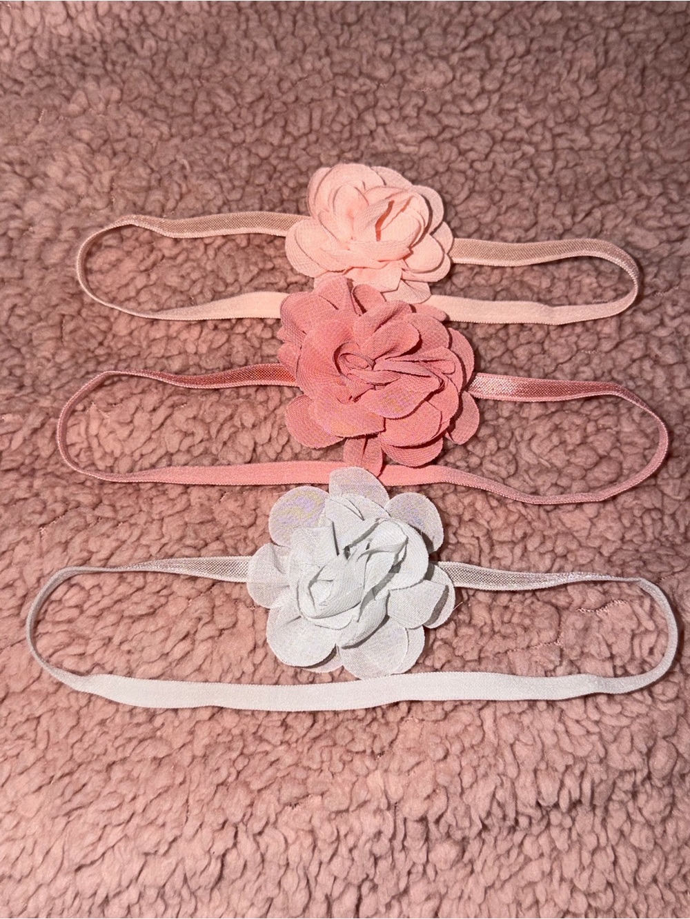 3-Pack Flower Elastic Headbands for baby - Pink, Coral & White